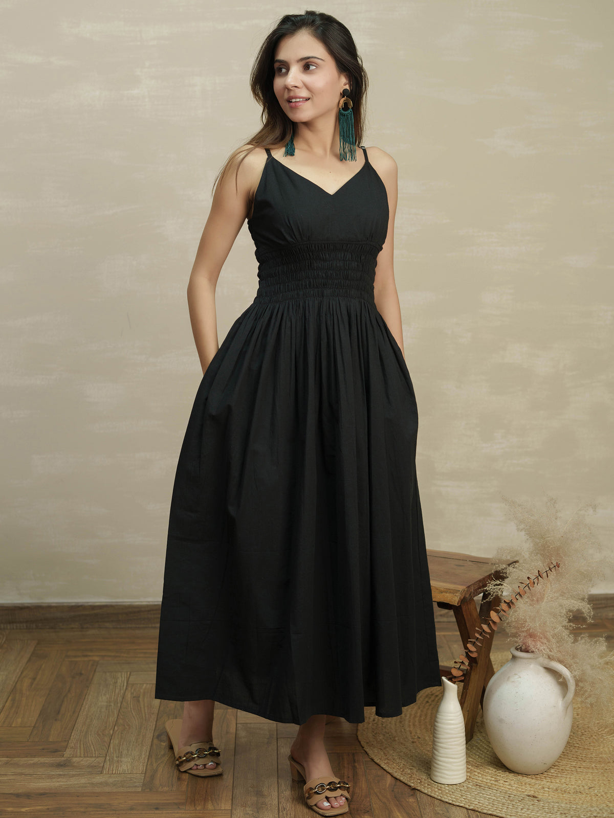 Black Plunge neck Dress