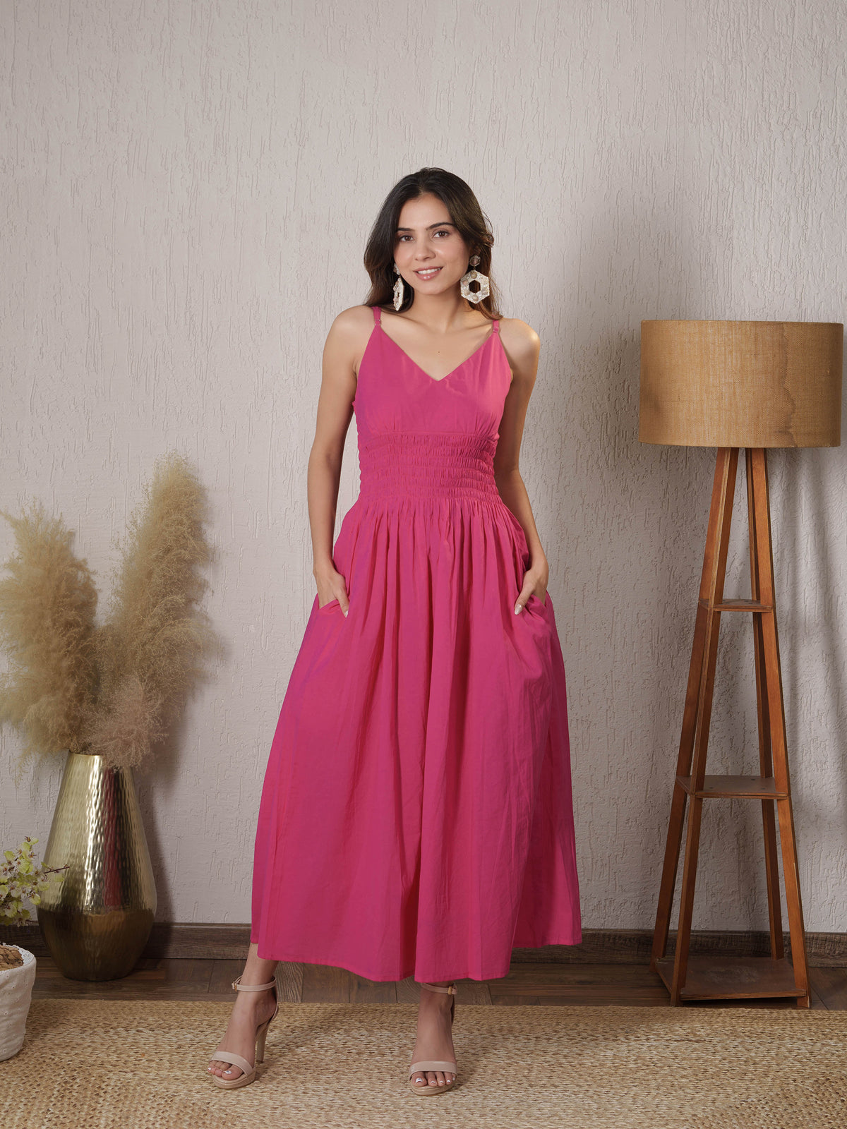 Pink Plunge neck Dress